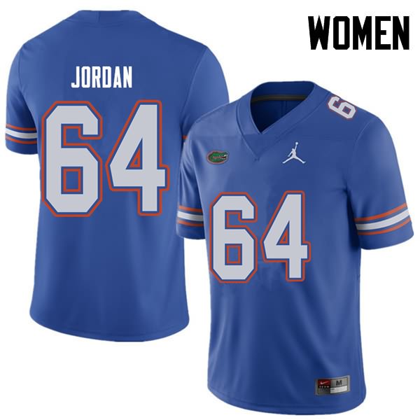 NCAA Florida Gators Tyler Jordan Women's #64 Jordan Brand Royal Stitched Authentic College Football Jersey HKY7464SW